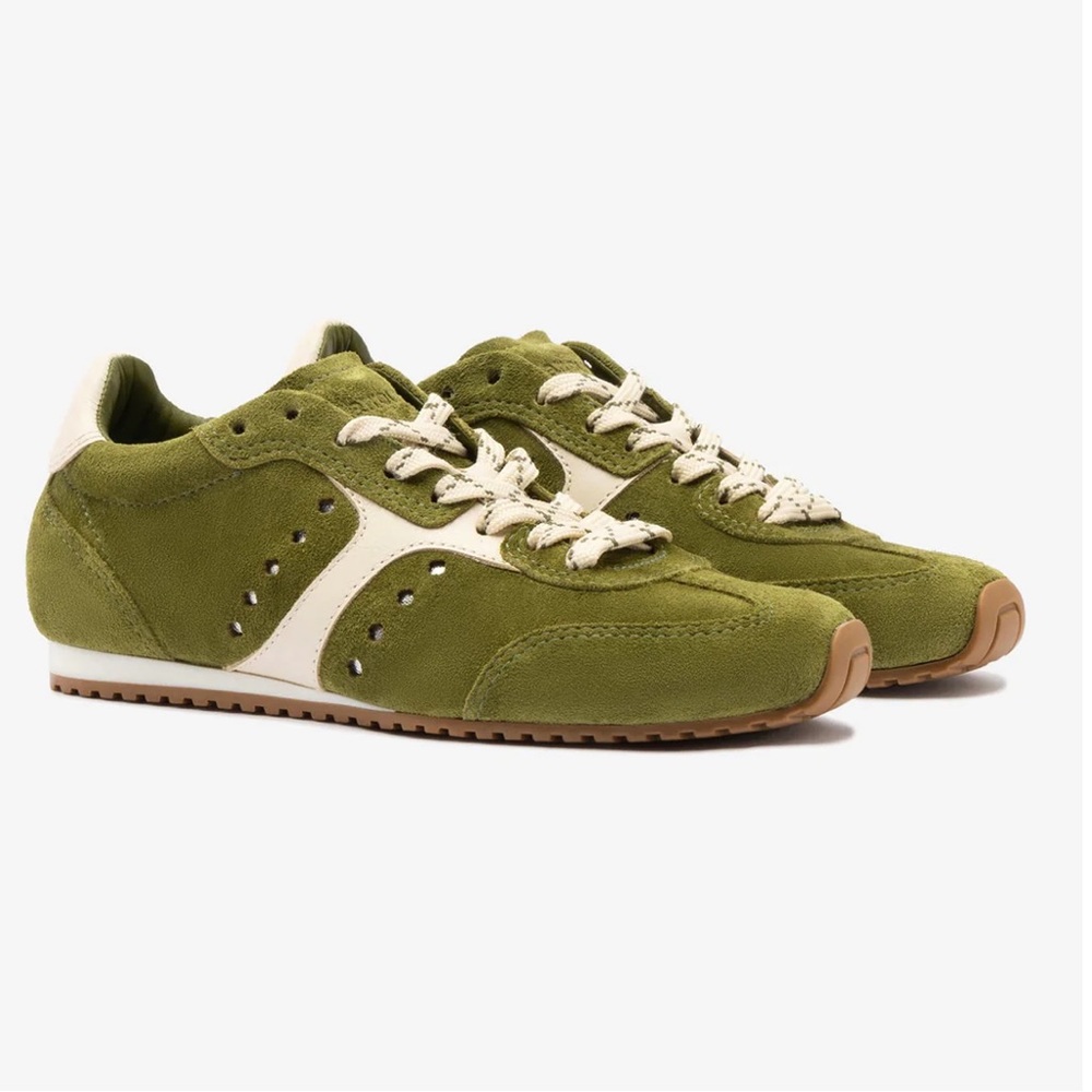 Larroude Stella Suede Sneakers in Seaweed Suede and Ivory Leather - Picture 2 of 11